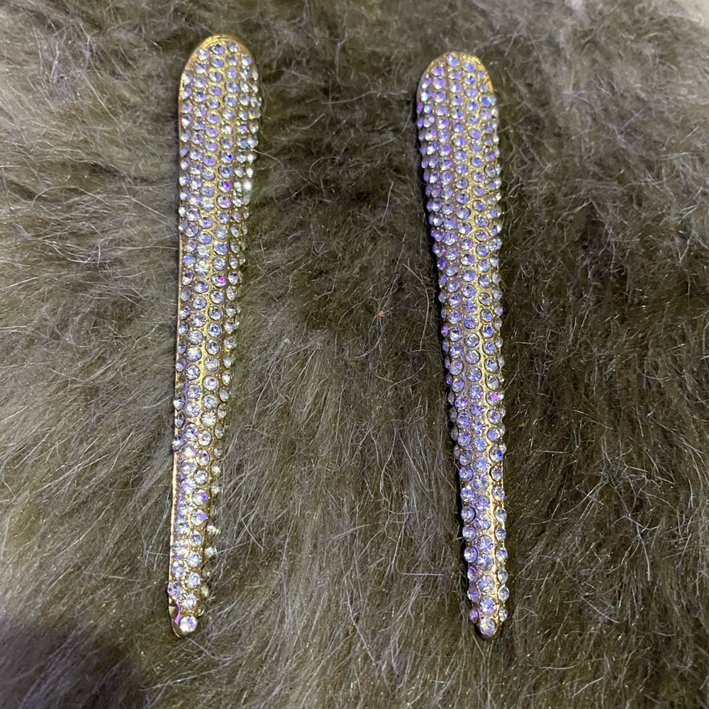 Long Gold Diamond Stud Earrings